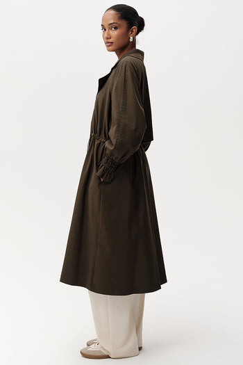 Uzun Kollu Kuşak Detaylı Midi Regular Trençkot