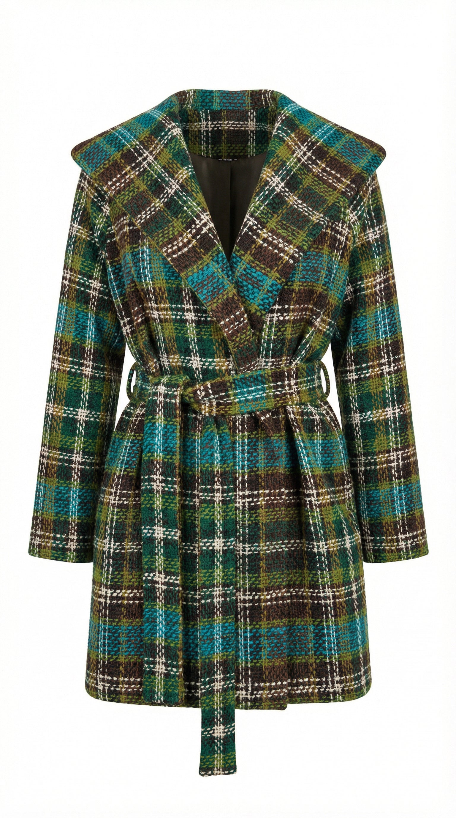 Kapüşonlu Belden Kuşaklı Cepli Regular Dokuma Kaban