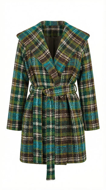 Kapüşonlu Belden Kuşaklı Cepli Regular Dokuma Kaban