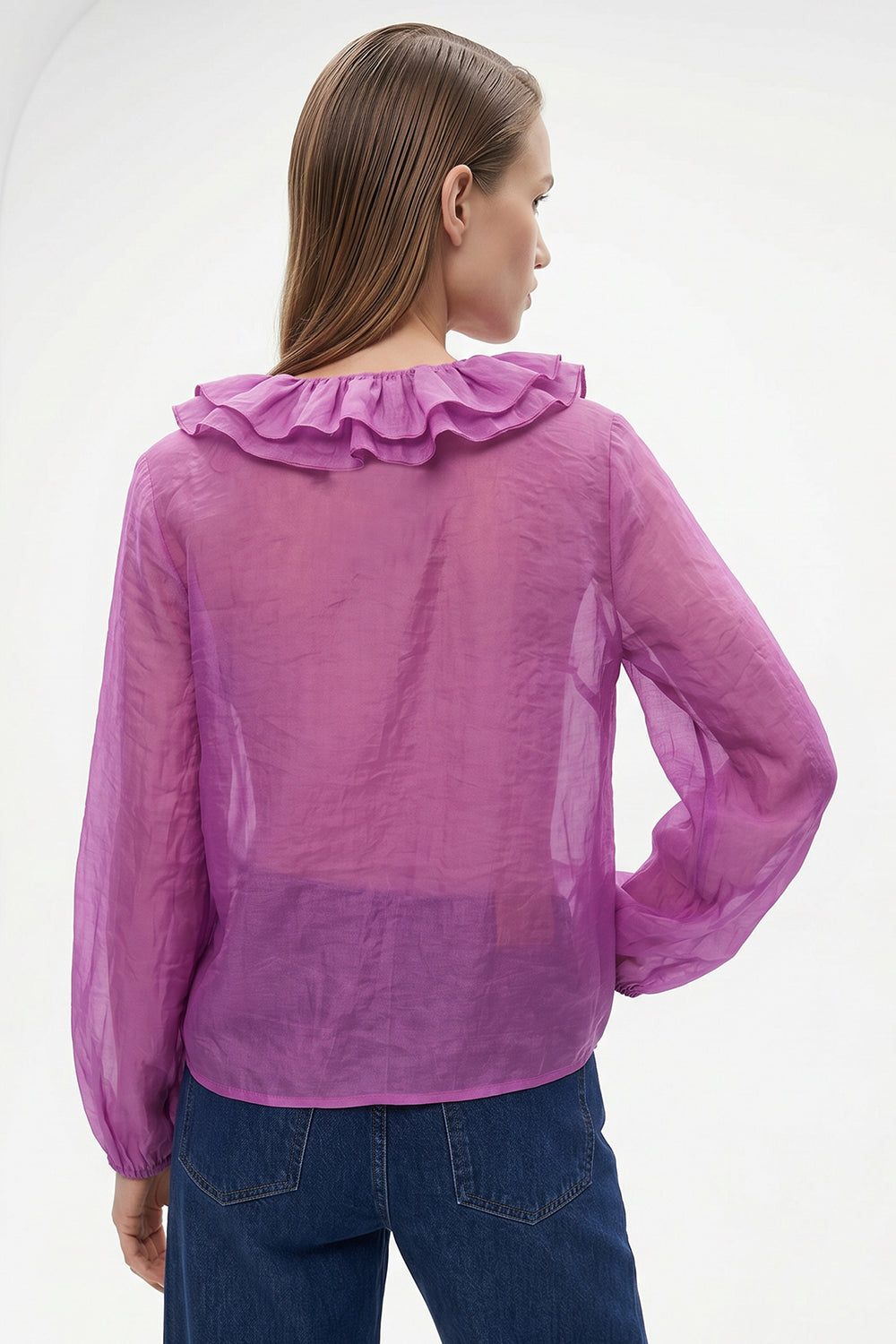 Yakası Süs Dikişli Bağcıklı Regular Bluz