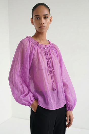 Uzun Kollu Süs Bağcıklı Regular Pembe Bluz
