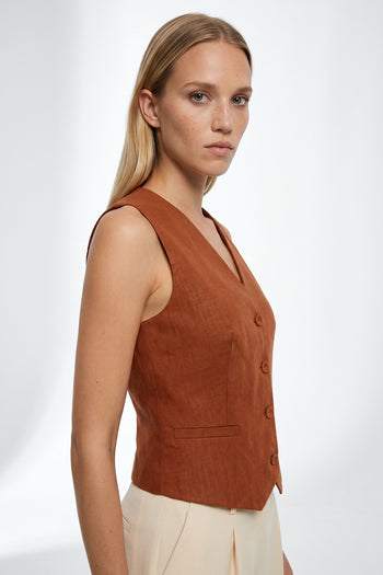Kolsuz Fleto Cepli Astarlı Keten Regular Yelek