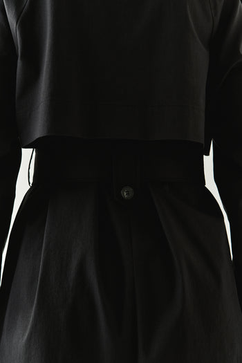 Dik Yaka Kemerli Regular Uzun Siyah Trençkot