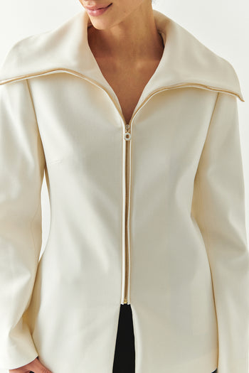 Erkek Yaka Fermuarlı Slim Fit Krem Ceket