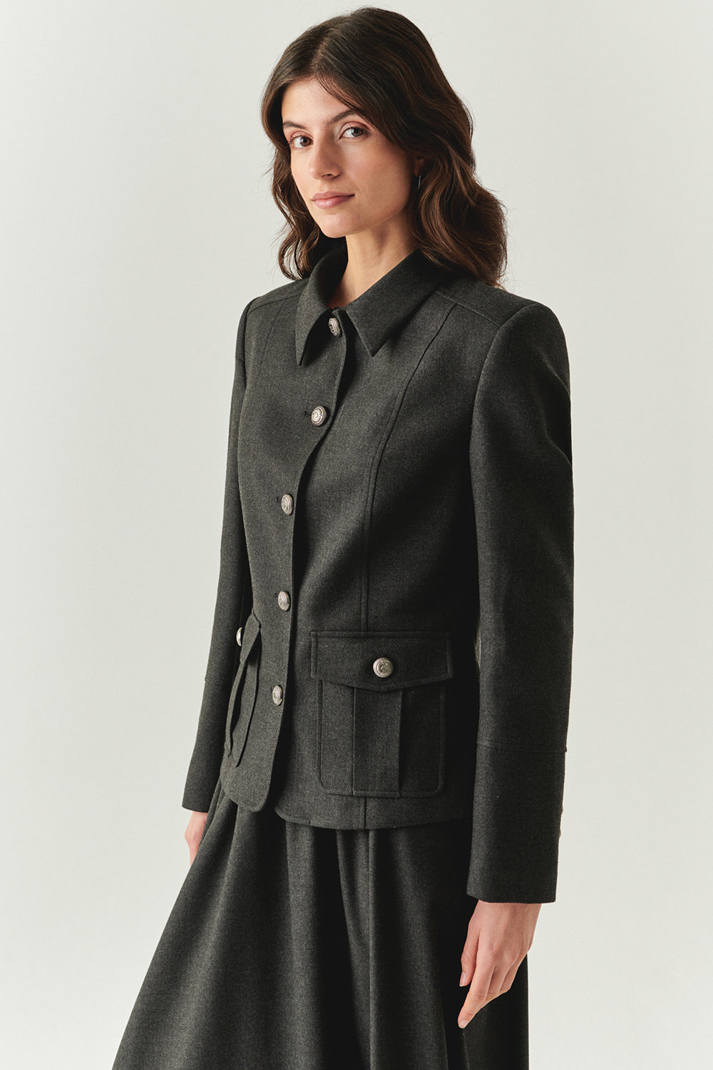 Kapak Cepli Astarlı Slim Fit Gri Ceket