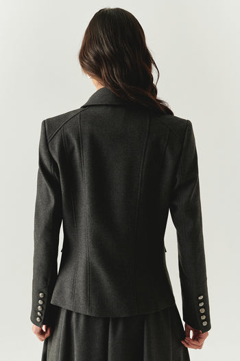 Kapak Cepli Astarlı Slim Fit Gri Ceket
