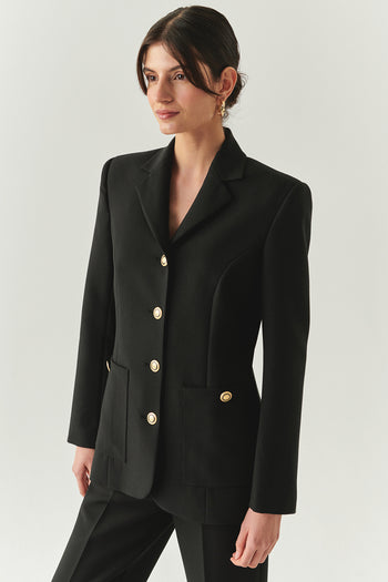 Vatkalı Astarlı Slim Fit Cepli Siyah Ceket