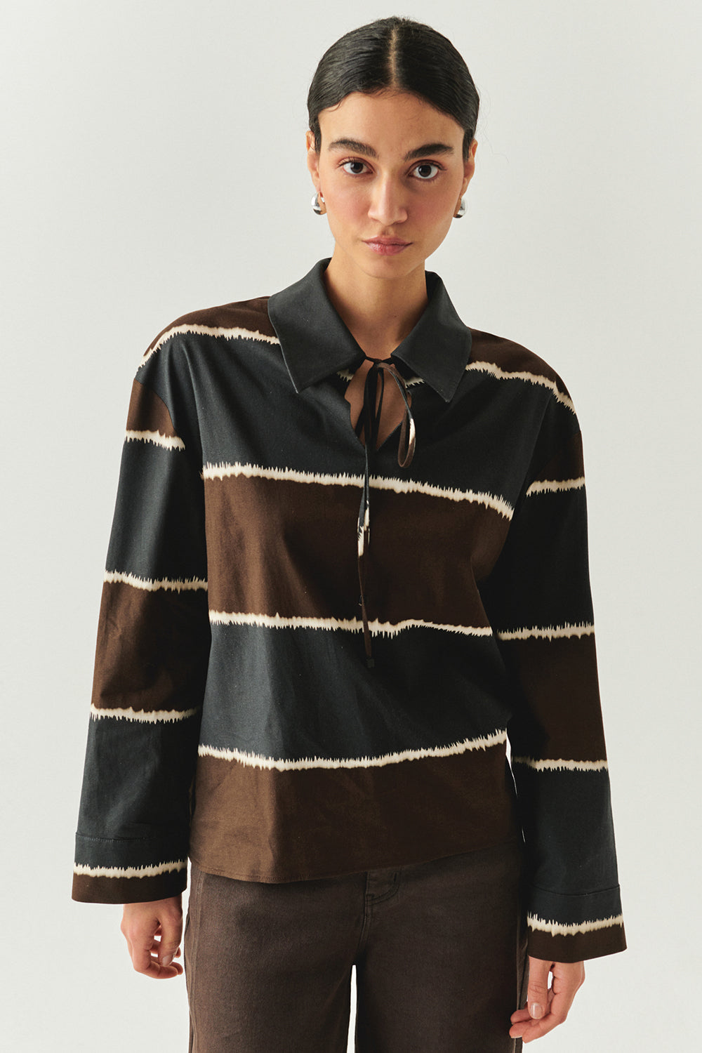 Gömlek Yaka Uzun Kollu Çok Renkli Bluz