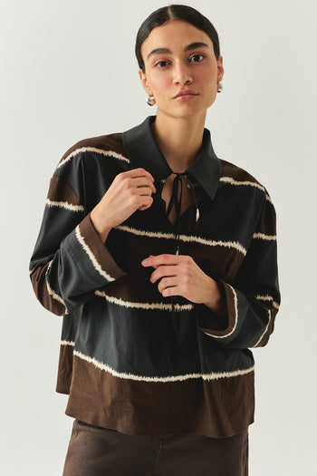 Gömlek Yaka Uzun Kollu Çok Renkli Bluz