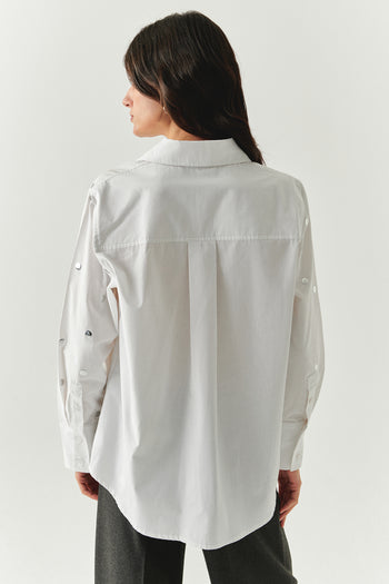 Metal Pullu Düğmeli Uzun Kol Oversize Ekru Gömlek
