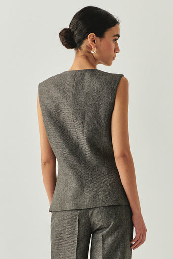Balıksırtı Desenli Bisiklet Yaka Astarlı Slim Fit Cepli Gri Yelek