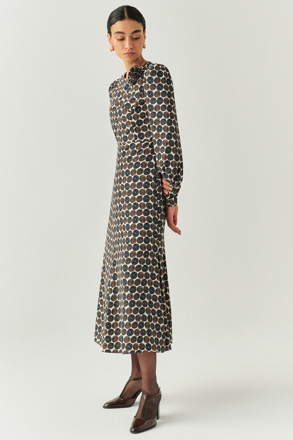 Desenli Bisiklet Yaka Regular Midi Çok Renkli Elbise