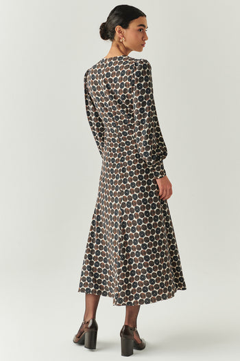 Desenli Bisiklet Yaka Regular Midi Çok Renkli Elbise