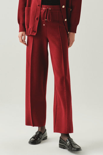 Bağcıklı Regular Triko Vişne Pantolon