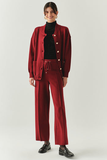 Bağcıklı Regular Triko Vişne Pantolon