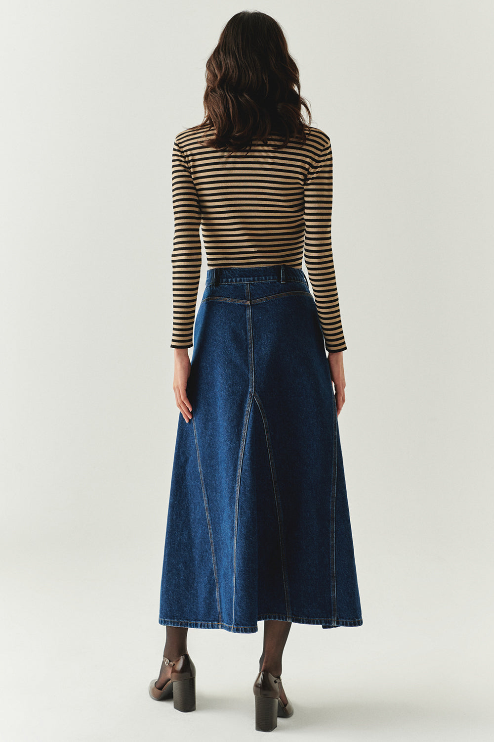 Pamuklu Cepli Denim Regular Midi İndigo Etek