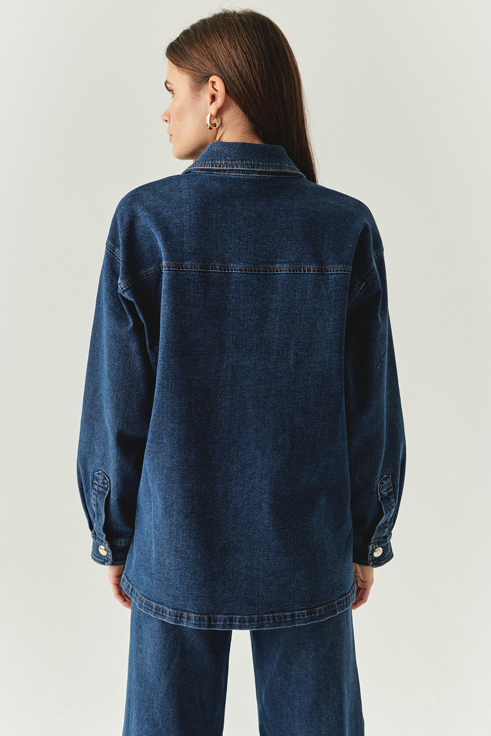 Metal Düğme Detaylı Regular Cepli Denim İndigo Ceket