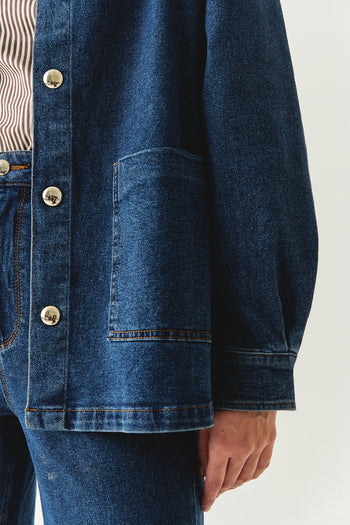 Metal Düğme Detaylı Regular Cepli Denim İndigo Ceket