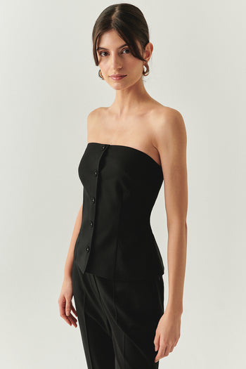 Straplez Düğmeli Slim Fit Siyah Büstiyer