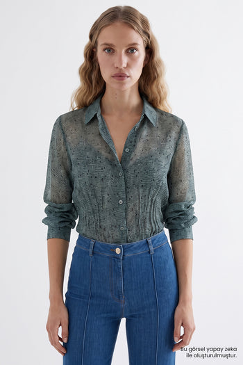 Astarlı Beli Nervür Dikişli Slim Fit Şifon Çok Renkli Gömlek