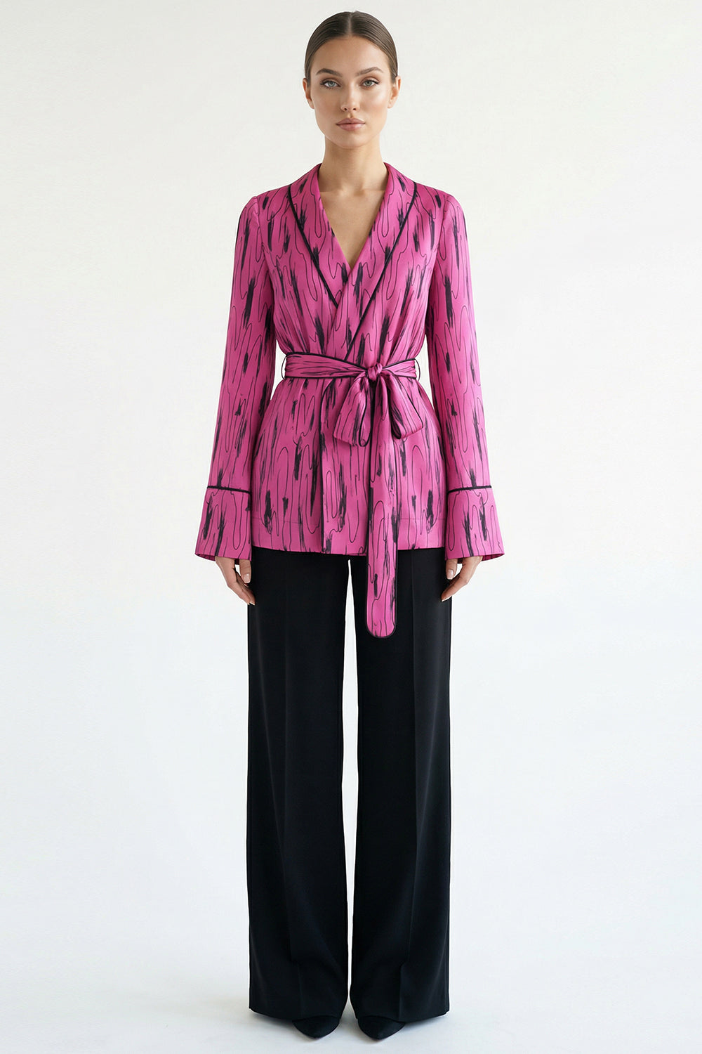 Kuşaklı Desenli Regular Ceket