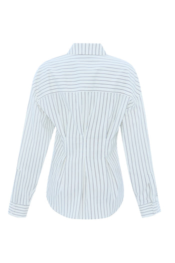 Çizgili Uzun Kollu Slim Fit Beyaz Gömlek