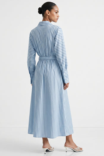 Reglan Kollu Kuşaklı Gömlek Yaka Regular Midi Elbise