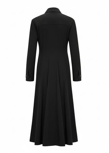 Gold Düğme Detaylı Kruvaze Dokuma Midi Blazer Elbise