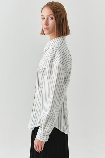 Çizgili Uzun Kollu Slim Fit Beyaz Gömlek