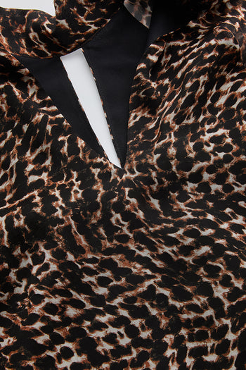 Leopar Desen Fular Yakalı Astarlı Regular Bluz