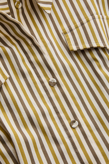 Çizgili Gömlek Yaka Uzun Kollu Slim Fit Çok Renkli Midi Elbise