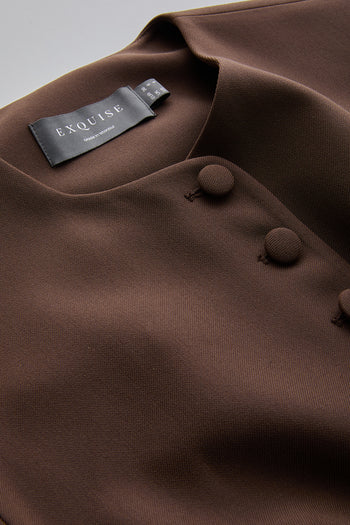 Bisiklet Yaka Kemerli Plisoley Slim Fit Midi Kahve Elbise