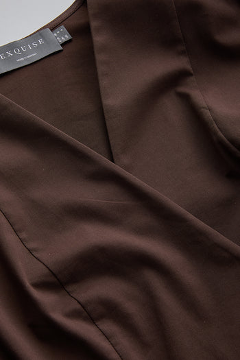 Kruvaze Yaka Uzun Kollu Slim Fit Kahve Gömlek