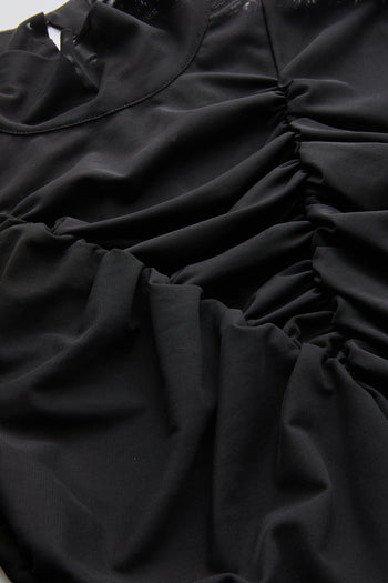 Boğazlı Drapeli Uzun Kollu Slim Fit Siyah Tül Bluz