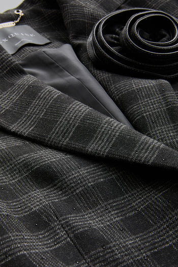 Ekose Taş Detaylı Cepli Regular Astarlı Antrasit Blazer Ceket
