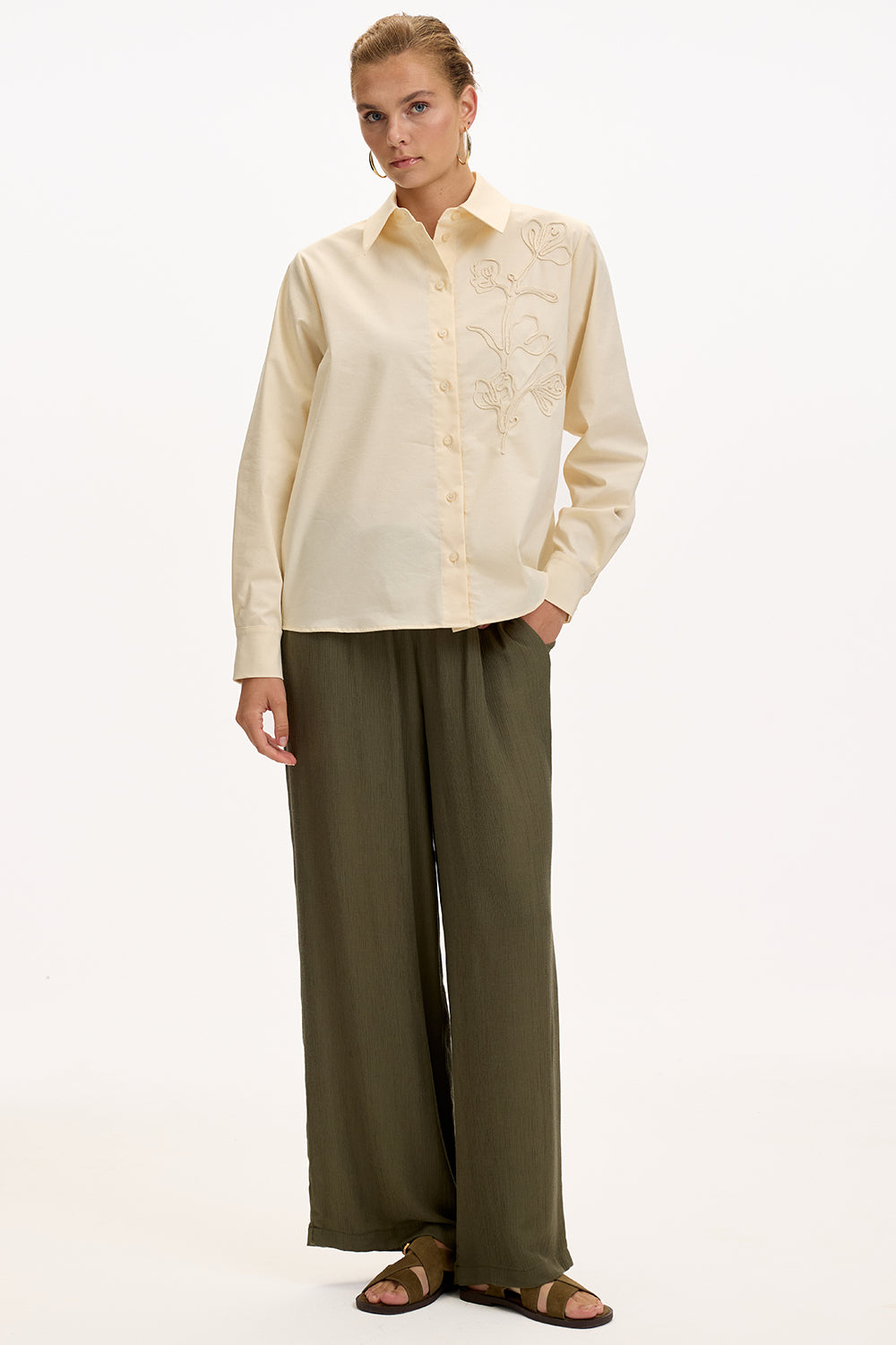 Gömlek Yaka Uzun Kollu Manşetli Regular Krem Gömlek