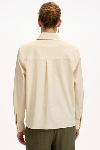 Gömlek Yaka Uzun Kollu Manşetli Regular Krem Gömlek