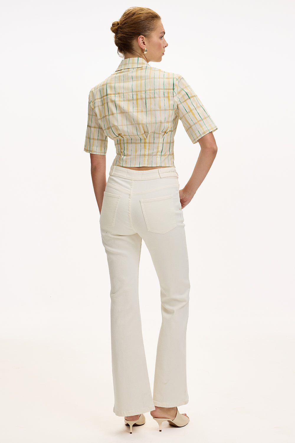 Cepli İspanyol Paça Yüksek Bel Regular Denim Beyaz Pantolon