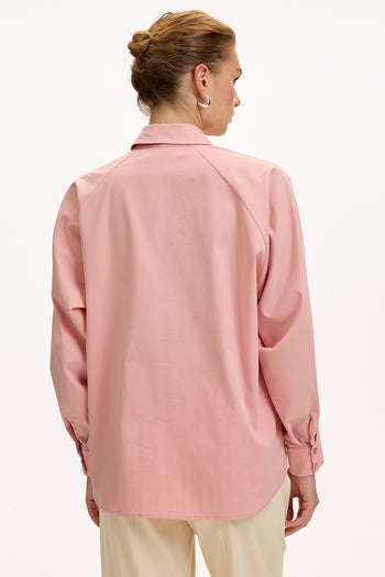 Çiçek Taş İşlemeli Uzun Kollu Regular Gül Kurusu Gömlek