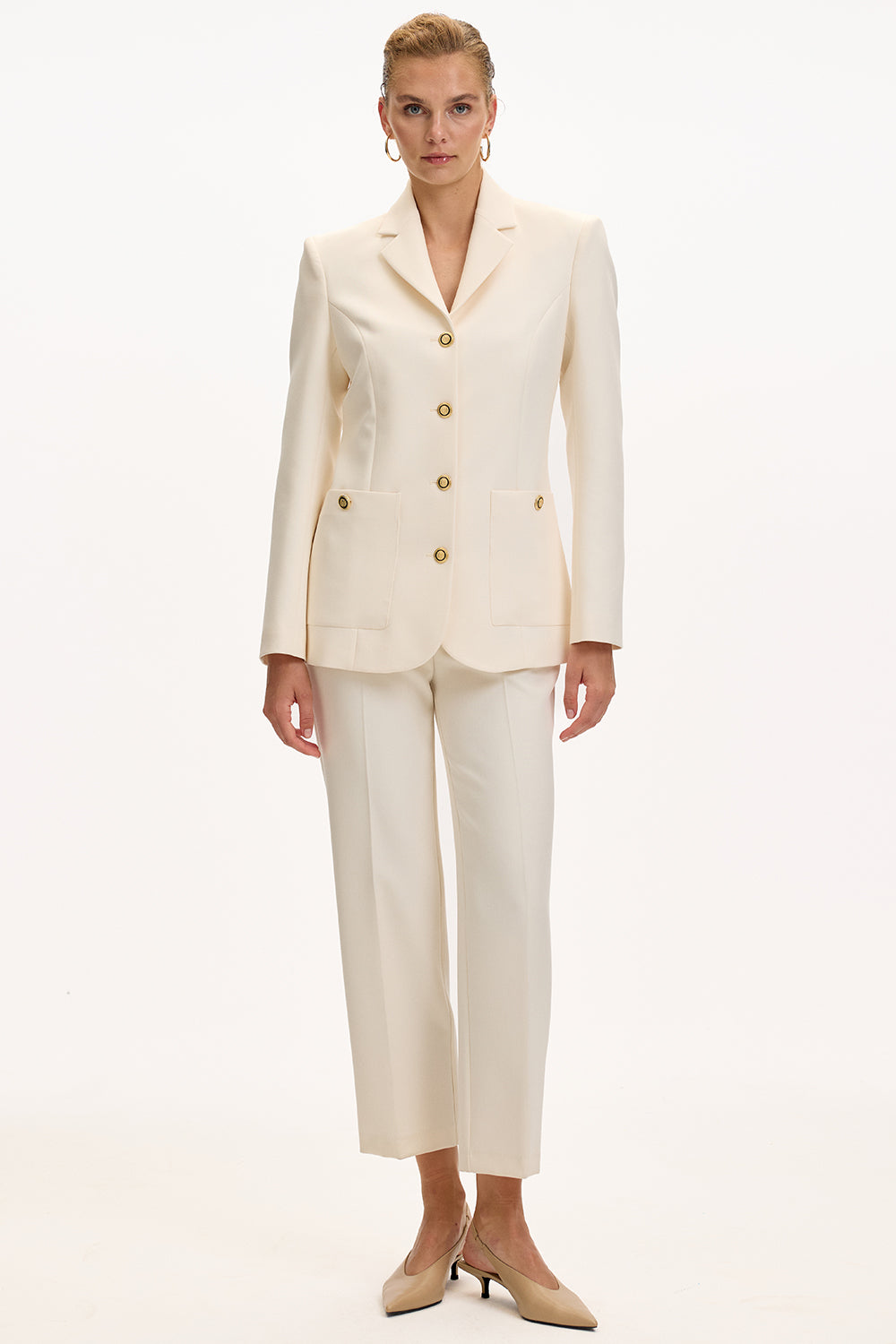 Vatkalı Astarlı Slim Fit Cepli Krem Ceket
