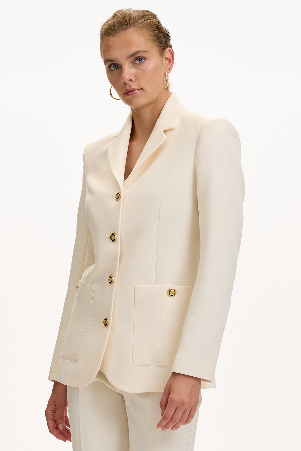 Vatkalı Astarlı Slim Fit Cepli Krem Ceket