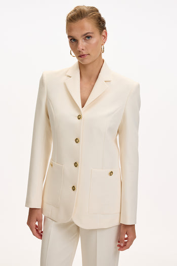 Vatkalı Astarlı Slim Fit Cepli Krem Ceket