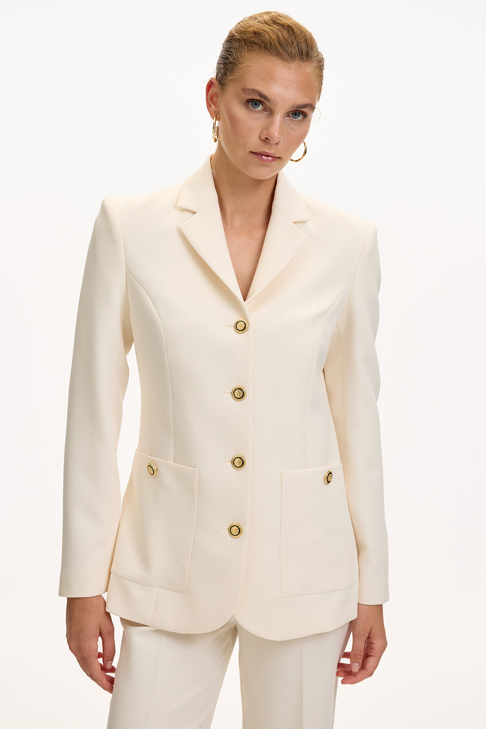 Vatkalı Astarlı Slim Fit Cepli Krem Ceket
