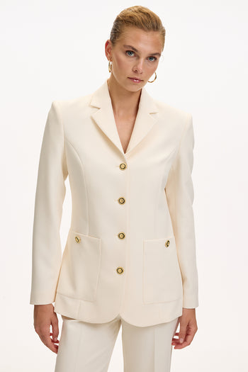 Vatkalı Astarlı Slim Fit Cepli Krem Ceket
