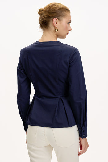 Kruvaze Yaka Uzun Kollu Slim Fit Lacivert Gömlek