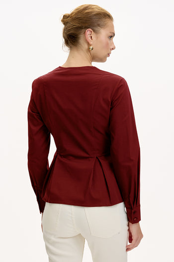Kruvaze Yaka Uzun Kollu Slim Fit Bordo Gömlek