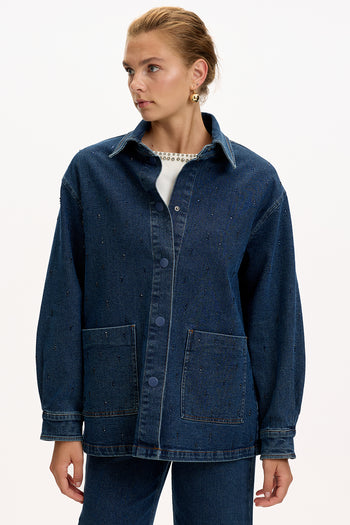 Cepli Uzun Kollu Düğmeli Regular İndigo Denim Ceket