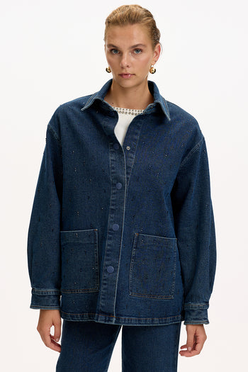 Cepli Uzun Kollu Düğmeli Regular İndigo Denim Ceket