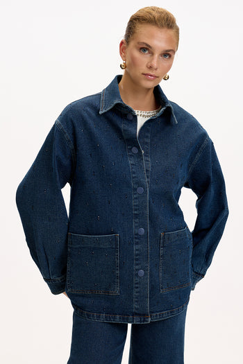 Cepli Uzun Kollu Düğmeli Regular İndigo Denim Ceket