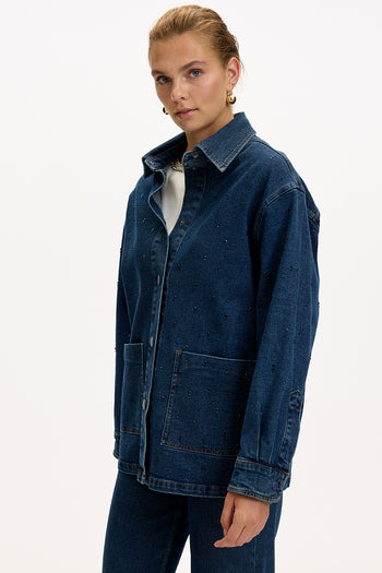 Cepli Uzun Kollu Düğmeli Regular İndigo Denim Ceket